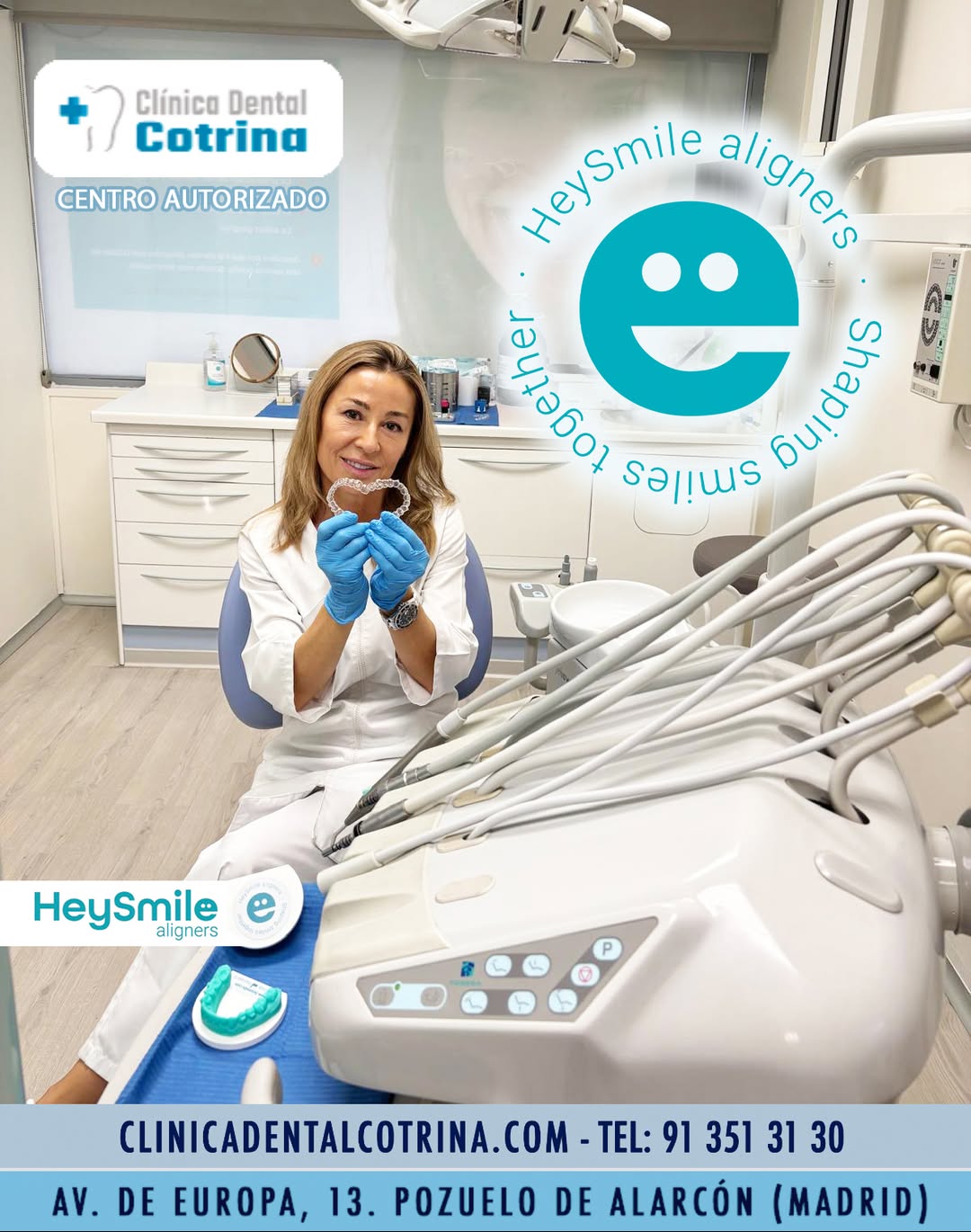 CLÍNICA DENTAL COTRINA, “DESCUBRA LAS ULTIMAS TENDENCIAS EN TRATAMIENTOS DE ORTODONCIA MEDIANTE ALINEADORES DENTALES INVISIBLES EN POZUELO DE ALARCÓN”. HeySmile es un novedoso sistema digital de ortodoncia invisible que utiliza alineadores transparentes para corregir la alineación dental. La ortodoncia invisible, en general, ofrece una alternativa discreta y cómoda a los brackets tradicionales, siendo adecuada para casos leves a moderados de desalineación dental. Características de HeySmile: * Tecnología digital: HeySmile utiliza tecnología digital para planificar y diseñar los alineadores personalizados. * Materiales de calidad: Los alineadores HeySmile están fabricados con el material Timanti™, que proporciona resistencia y comodidad. * Flexibilidad y adaptabilidad: El sistema HeySmile se adapta a diferentes flujos de trabajo y herramientas dentales. * Discreto y cómodo: Los alineadores son transparentes y apenas perceptibles, permitiendo a los pacientes mantener una vida social activa. * Resultados predecibles: Los tratamientos HeySmile ofrecen resultados rápidos y predecibles, con una duración promedio de 12 a 18 meses. Ventajas de la ortodoncia invisible: * Discreción: Los alineadores son transparentes y no se ven durante la vida cotidiana. * Comodidad: La ortodoncia invisible suele ser más cómoda que los brackets tradicionales. * Facilidad de uso: Los alineadores son fáciles de colocar y quitar para comer, cepillar y mantener la higiene oral. * Resultados estéticos: La ortodoncia invisible ayuda a lograr una sonrisa más natural y armoniosa. * Menor tiempo de espera: Los tratamientos de ortodoncia invisible suelen ser más rápidos que los tratamientos con brackets convencionales. ¿Quiénes pueden beneficiarse de la ortodoncia invisible? La ortodoncia invisible es adecuada para una amplia gama de pacientes, incluyendo aquellos con: Dientes torcidos, Espacios entre los dientes (diastemas), Apiñamiento dental, Mordida cruzada o sobremordida. Es importante destacar que la ortodoncia invisible no es adecuada para todos los casos y es fundamental consultar con un ortodoncista para determinar la mejor opción de tratamiento para cada paciente